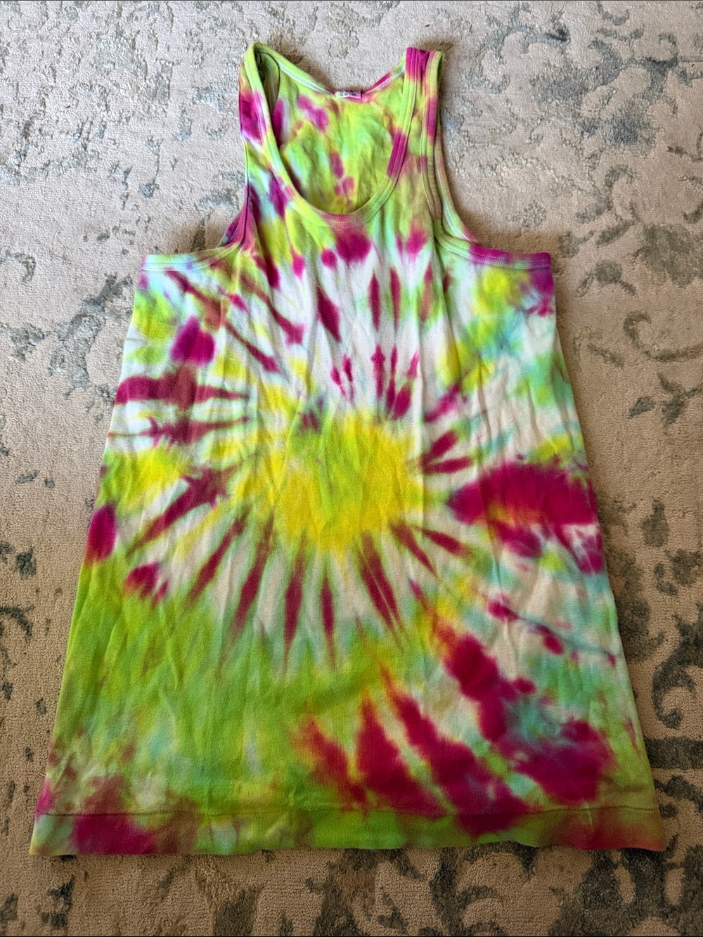 Source Unknown Tie-Dye Tank Dress - Pink, Yellow & Green